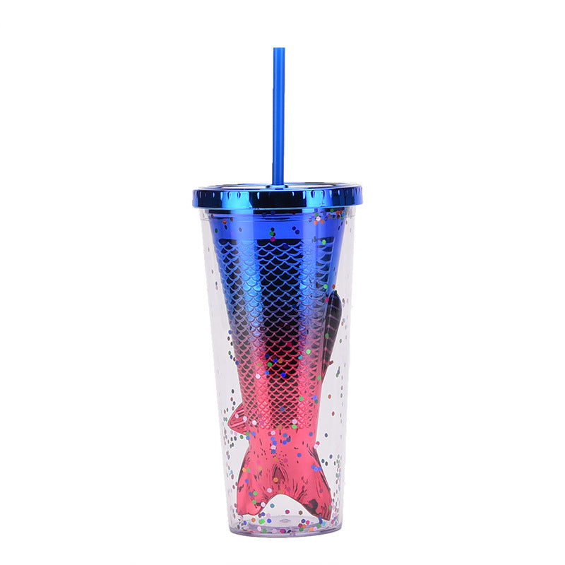 ZIKKA 2024 Creative Gradient Mermaid Tail Straw Cup