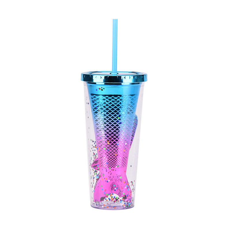 ZIKKA 2024 Creative Gradient Mermaid Tail Straw Cup