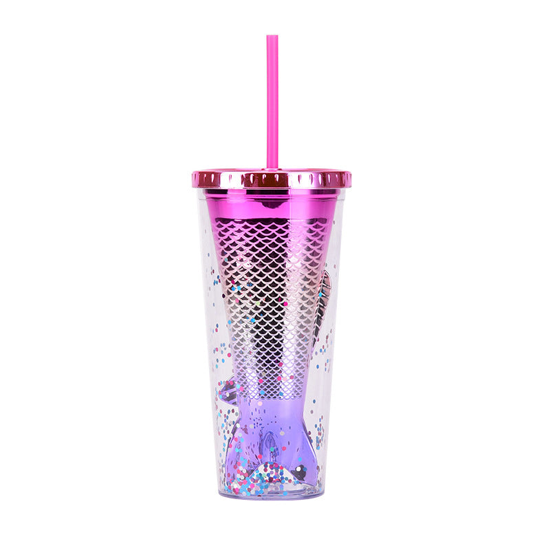 ZIKKA 2024 Creative Gradient Mermaid Tail Straw Cup