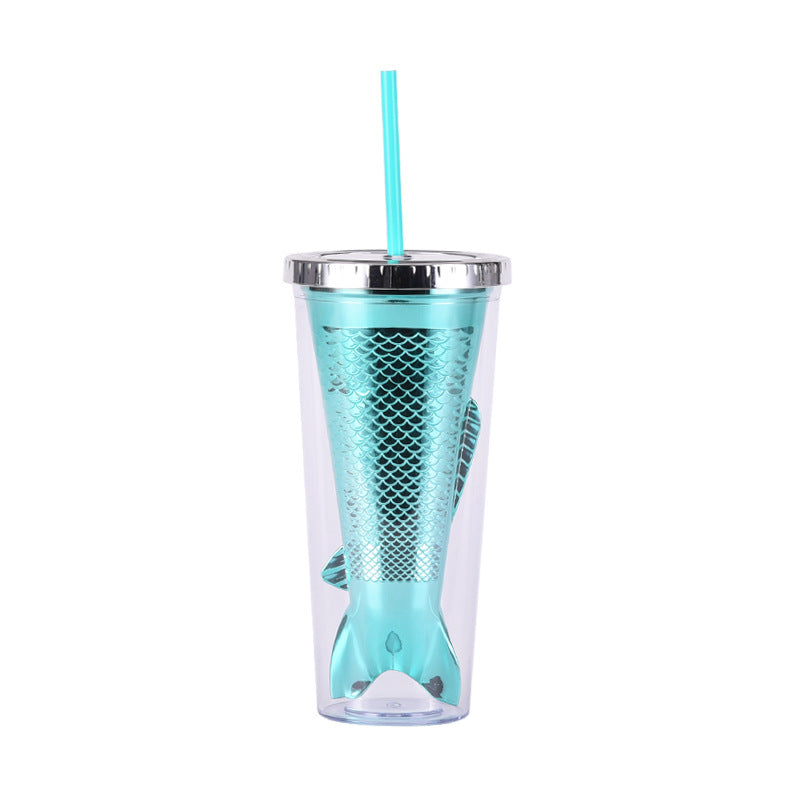 ZIKKA 2024 Creative Gradient Mermaid Tail Straw Cup