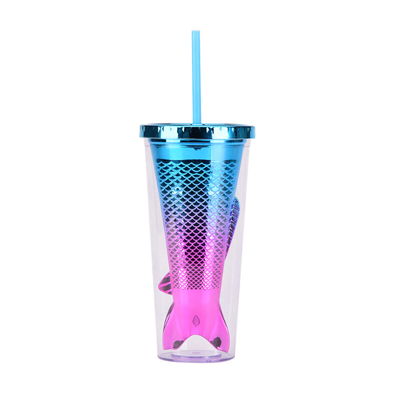 ZIKKA 2024 Creative Gradient Mermaid Tail Straw Cup