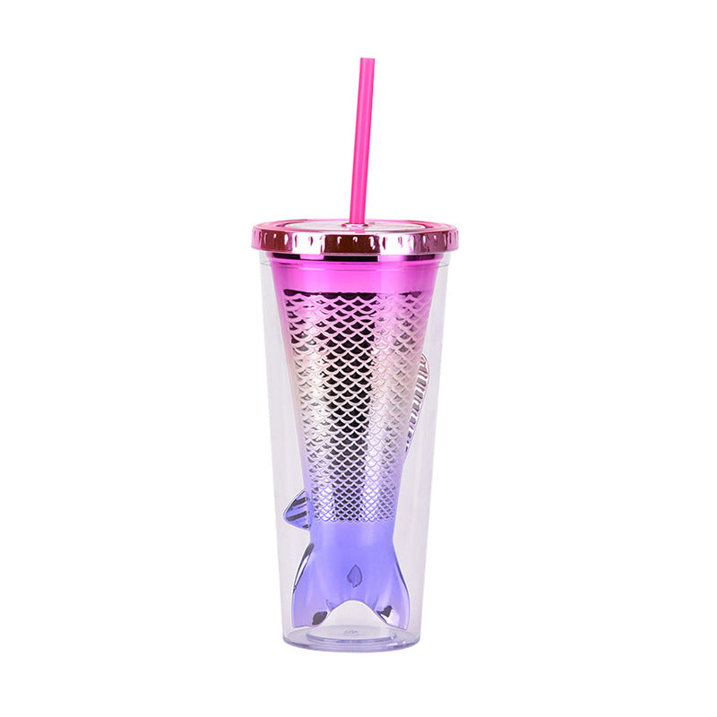 ZIKKA 2024 Creative Gradient Mermaid Tail Straw Cup